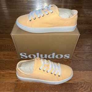 NEW Soludos Canvas Ibiza Platform Sneakers Peach Color & White Women’s Size 6
